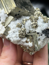 A Grade Pyrite on Quartz with Galena collector specimen for abundance, protection, grounding and clarity. A striking natural mineral display piece.