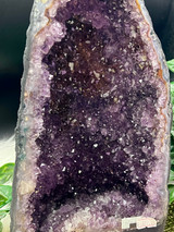 Large Amethyst Cathedral Geode with deep purple druzy crystals. A beautiful statement piece for peace, protection, intuition, cleansing and spiritual calm.