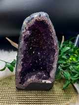 Large Amethyst Cathedral Geode with deep purple druzy crystals. A beautiful statement piece for peace, protection, intuition, cleansing and spiritual calm.