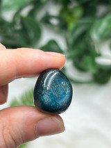 A-Grade Blue Apatite Hand Cut Tumbled Stone with vibrant blue tones. A crystal for clarity, motivation, focus, communication, intuition and inspired action.