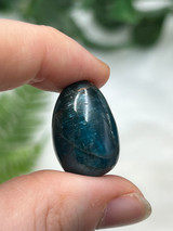 A-Grade Blue Apatite Hand Cut Tumbled Stone with vibrant blue tones. A crystal for clarity, motivation, focus, communication, intuition and inspired action.