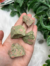 Natural Raw Unakite Chunk featuring beautiful green and pink tones. A crystal of renewal, emotional healing, balance and personal growth. Perfect for meditation and crystal collections.
