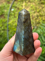 Labradorite Obelisk for protection, intuition and transformation. A beautiful crystal tower to support energetic shielding, inner wisdom and spiritual connection.