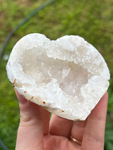 Clear Quartz Geode Heart with sparkling druzy centre. A beautiful crystal for clarity, cleansing, amplification, meditation and heart-centred energy.