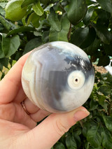 Grey Agate Sphere with calming, protective energy. A soothing crystal for balance, courage, emotional strength, self-confidence and peaceful grounding.