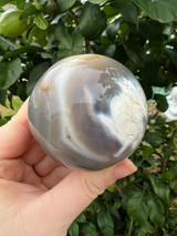 Grey Agate Sphere with calming, protective energy. A soothing crystal for balance, courage, emotional strength, self-confidence and peaceful grounding.