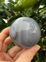 Grey Agate Sphere with calming, protective energy. A soothing crystal for balance, courage, emotional strength, self-confidence and peaceful grounding.