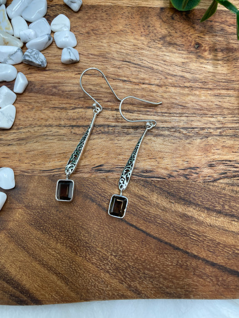 Smokey Quartz Silver Earrings – Protective Healing Crystal Jewelry for Grounding & Balance
