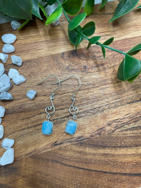 Larimar Silver Earrings – Calming Crystal Jewelry for Serenity, Healing & Throat Chakra Energy