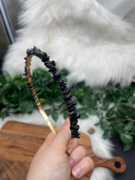Obsidian Crystal Chip Headband – Grounding, Protection & Strength