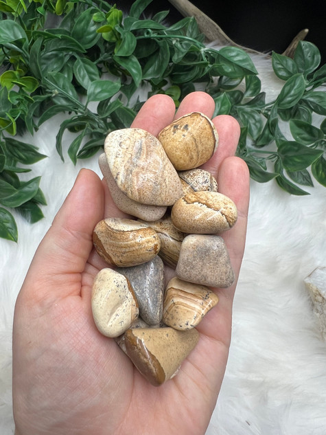 Shop A-Grade Picture Jasper Tumbled Stones. A grounding crystal that encourages stability, emotional balance, connection to nature, inner harmony and seeing the bigger picture.