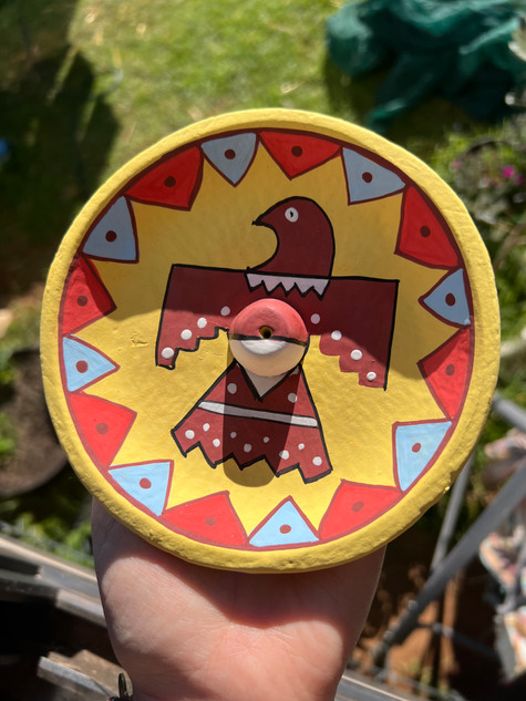 Hand-painted clay incense burner featuring a mystical folk-art bird design, perfect for rituals, meditation, sacred spaces and everyday incense use.