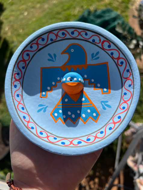 Hand-painted clay incense burner featuring a mystical blue sky bird design, perfect for rituals, meditation, sacred spaces and everyday incense use.