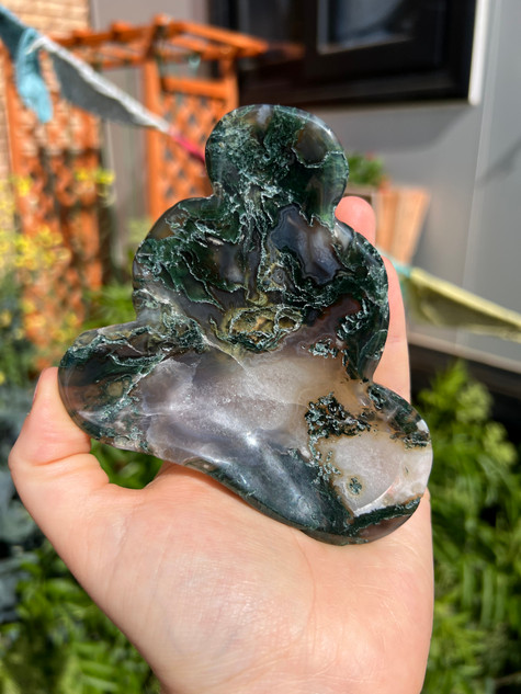Moss Agate "flow" Carved Bowl no.1