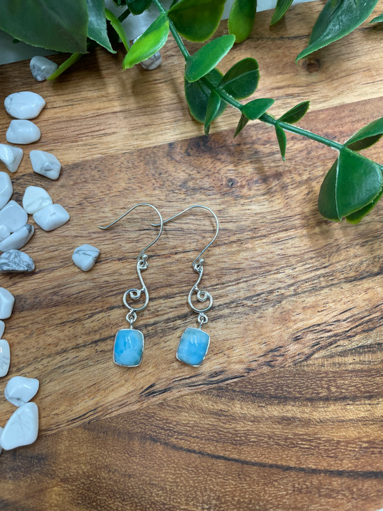 Larimar Silver Earrings – Calming Crystal Jewelry for Serenity, Healing & Throat Chakra Energy Larimar Silver Earrings – Calming Crystal Jewelry for Serenity, Healing & Throat Chakra Energy