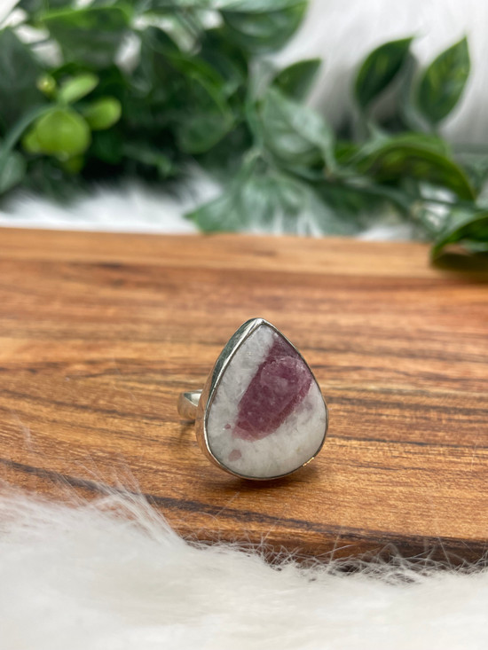 Sterling Silver Pink Tourmaline in Quartz Ring – Self-Love, Healing & Heart Energy (Adjustable)
