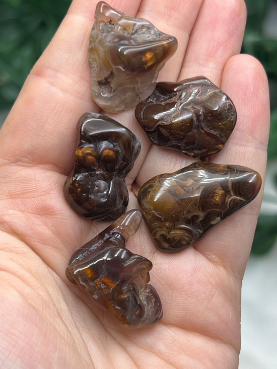 Rare Fire Agate Tumbled Stone with natural flash. A grounding crystal for protection, courage, vitality, base chakra energy and support during difficult times.