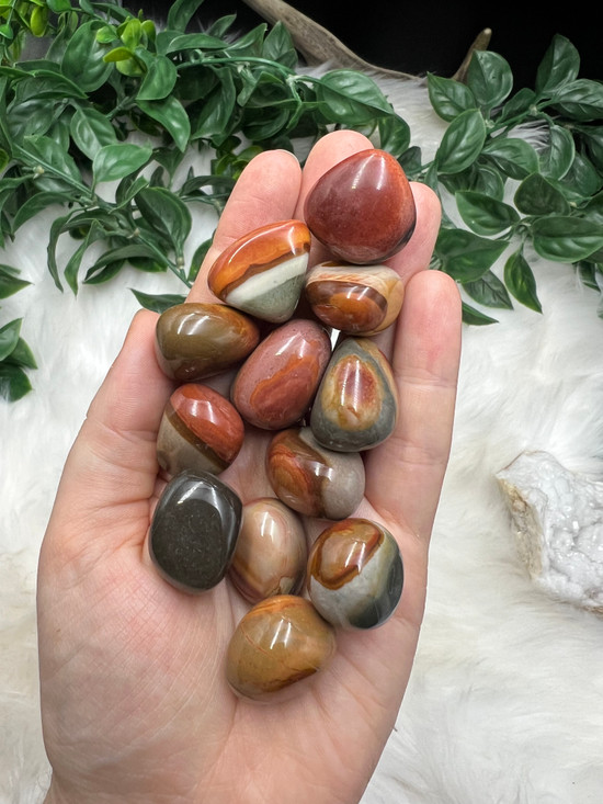 Polychrome Jasper Tumbled Stone, also known as Desert Jasper. A grounding crystal for vitality, motivation, creativity, emotional balance and Earth connection.
