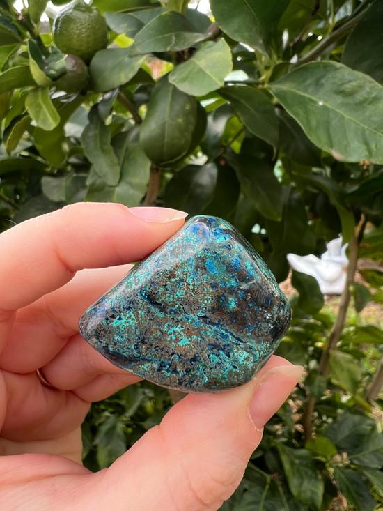 XL hand-cut Shattuckite tumbled stones, known for supporting truth, intuition and clear communication.
