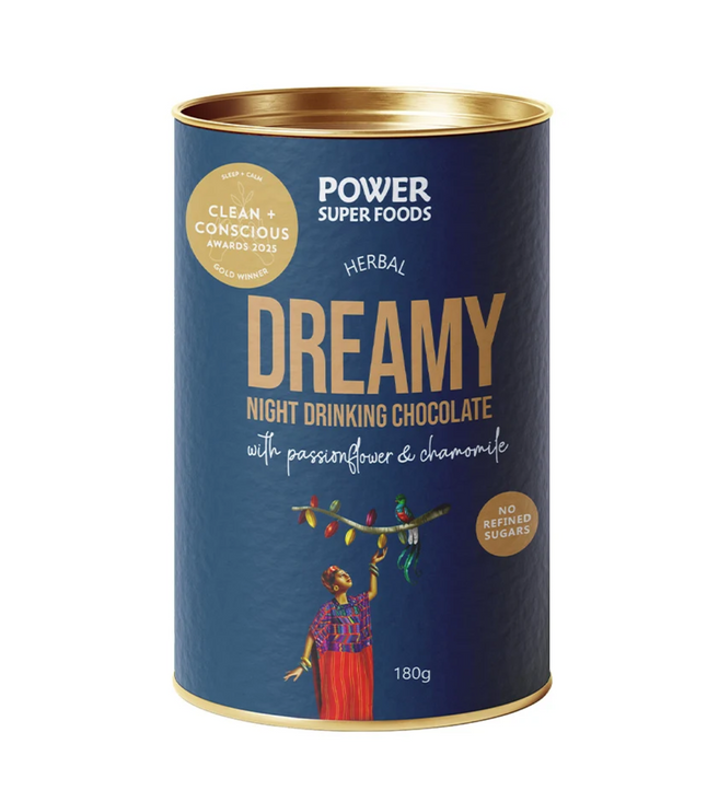 Delicious relaxing night time blend of cacao, superfoods and herbs for a blissful nights sleep. Boosted with superfoods and sweetened with dates.
