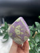 Polished Serpentine with Stichtite freeform featuring green and purple natural patterning.