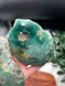 Wholesale set of 2 Mtorolite Chrome Chalcedony specimens, one side polished with raw natural edges. Beautiful green heart healing crystal pieces.