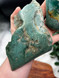 Wholesale set of 2 Mtorolite Chrome Chalcedony specimens, one side polished with raw natural edges. Beautiful green heart healing crystal pieces.