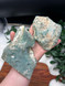 Wholesale set of 2 Mtorolite Chrome Chalcedony specimens, one side polished with raw natural edges. Beautiful green heart healing crystal pieces.