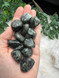 Seraphinite Tumbled Stone with shimmering silver-green feather patterns. A crystal for angelic connection, heart healing, spiritual growth, compassion and emotional renewal.