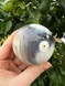 Grey Agate Sphere with calming, protective energy. A soothing crystal for balance, courage, emotional strength, self-confidence and peaceful grounding.