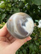 Grey Agate Sphere with calming, protective energy. A soothing crystal for balance, courage, emotional strength, self-confidence and peaceful grounding.