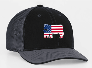 Youth American Filled Farm Animals Trucker, Cows, Charcoal/Black