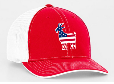 Youth American Filled Farm Animals Trucker, Goat, Red
