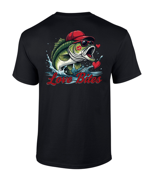Heritage Pride Men's Funny Valentine's Day Bass Fishing Love Bites Short Sleeve T-Shirt