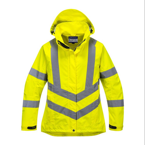 Portwest LW70 Women's Hi Vis Reflective Waterproof Rain Jacket Yellow, Small with DNR Logo on Left Arm