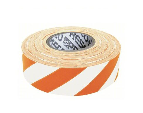 Flagging Tape: Orange/White, No Legend, Diagonal Stripe, 300 ft Lg, 1 3/16 in Wd, Vinyl