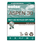 Boise ASPEN 30 Multi-Use Recycled Paper, 92 Bright, 20lb, 8.5 x 11, White, 500 Sheets/Ream, 10 Reams/Carton Product Image 