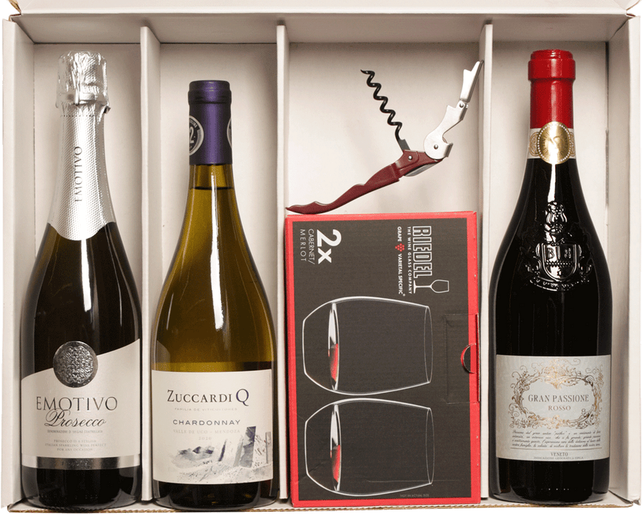 MWC 2025 Gift Package - 3 Wines, 2 Glasses & Corkscrew