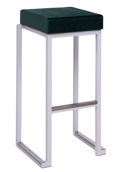 Kubo Smart Bar Stool Green Velvet Seat Pad with White Frame