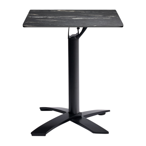 Extrema Black Marble Textured Dining Table with Spaceguard Deluxe Black Flip Top Base - 60x60cm