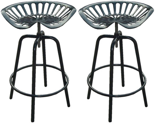 Pair of Industrial Tractor Bar Stools Black