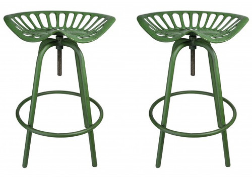 Pair of Industrial Tractor Bar Stools Green