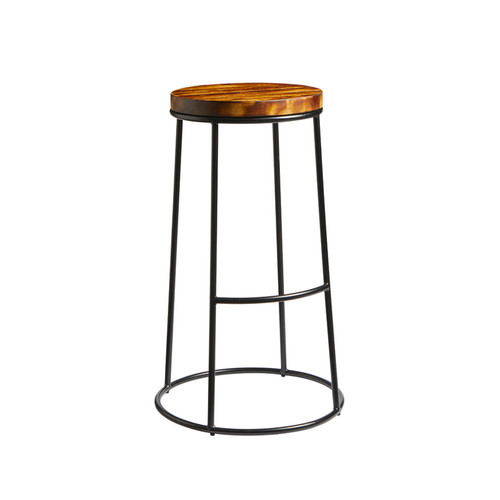 Max 75 High Stool Rustic Aged Wooden Seat Pad Black