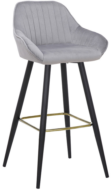 Velluto Velvet Grey Kitchen Bar stool with Gold Footrest
