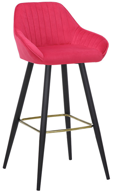 Velluto Velvet Bar Stool Blush Red with Gold Footrest