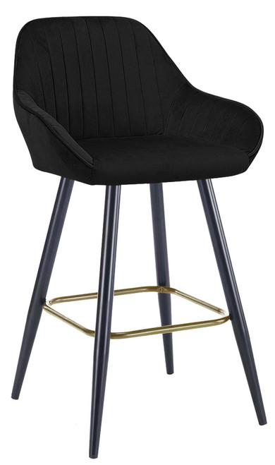 Velluto Velvet Bar Stool Black with Gold Footrest