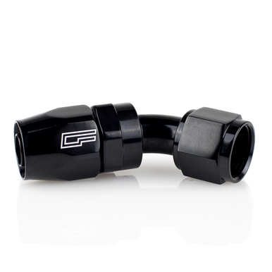 COLOR FITTINGS -10 AN 45 DEGREE FEMALE ALUMINUM HOSE END (PTFE)  - BLACK COFFPE-10-045-000-BL