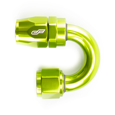 COLOR FITTINGS -08 AN 180 DEGREE FEMALE ALUMINUM HOSE END FITTING  - LIME GREEN COFFHE-08-180-000-GR