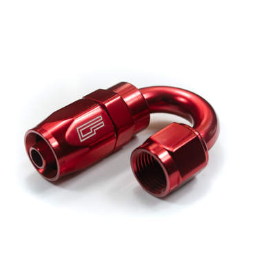 COLOR FITTINGS -08 AN 180 DEGREE FEMALE ALUMINUM HOSE END (PTFE)  - RED COFFPE-08-180-000-RD