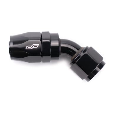 COLOR FITTINGS -04 AN 45 DEGREE FEMALE ALUMINUM HOSE END (PTFE)  - BLACK COFFPE-04-045-000-BL